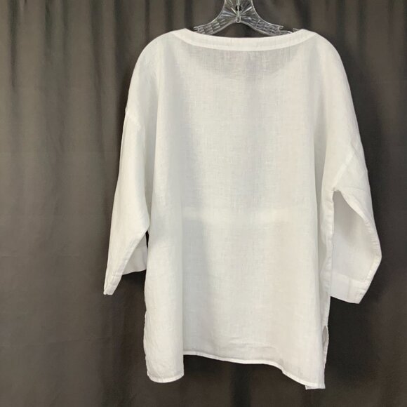 Eileen Fisher Handkerchief Linen Drawstring 3/4 Sleeves Top White Sz L - Picture 10 of 16